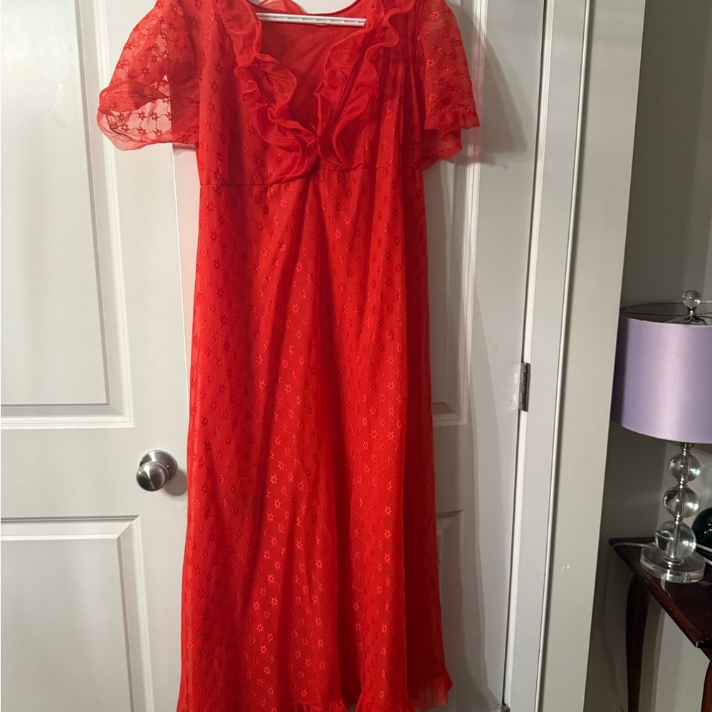 Red vintage night gown with ruffle detail